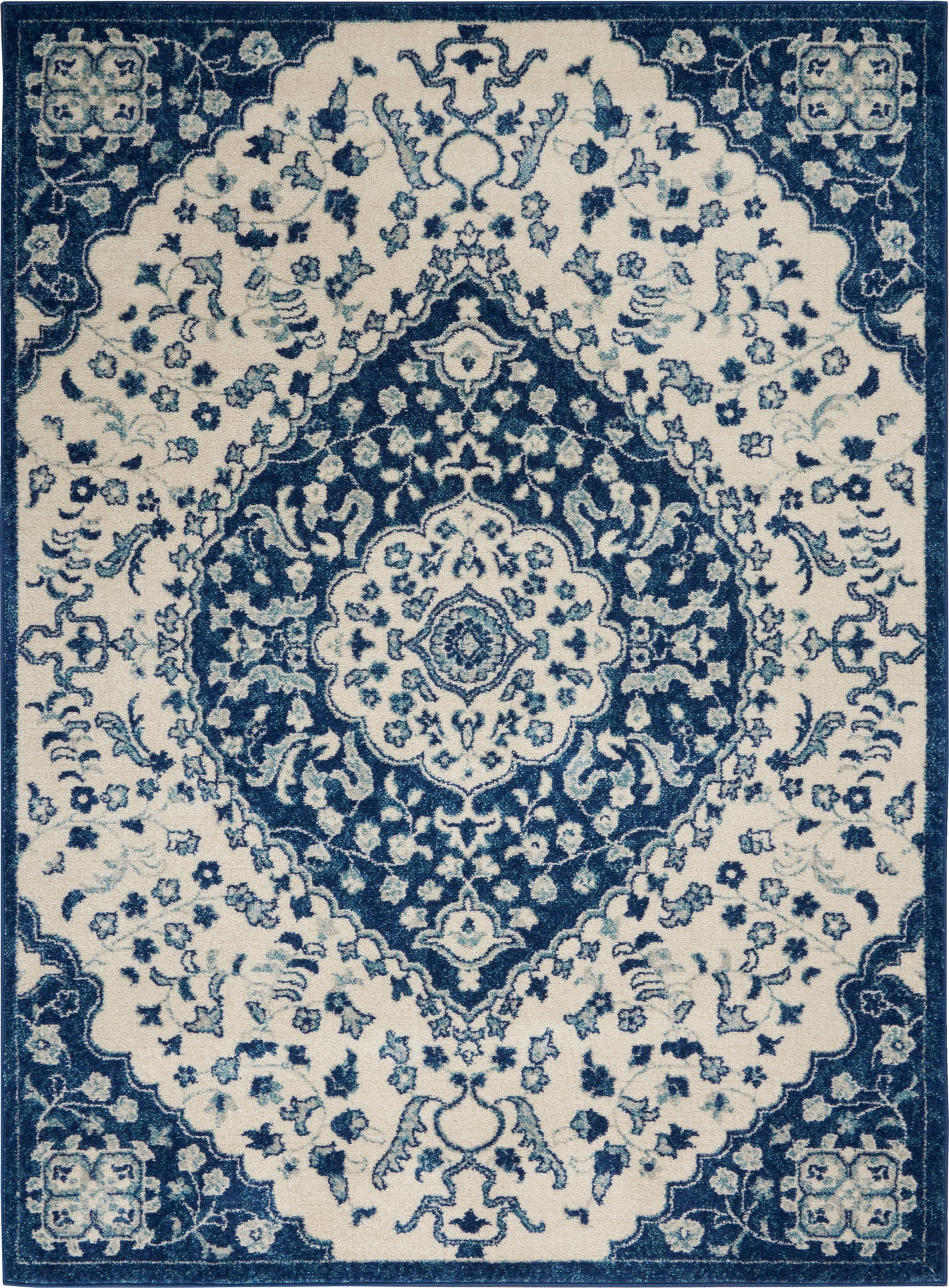 Nourison Home Passion PSN30 Ivory Blue Traditional Power-Loomed Rugs