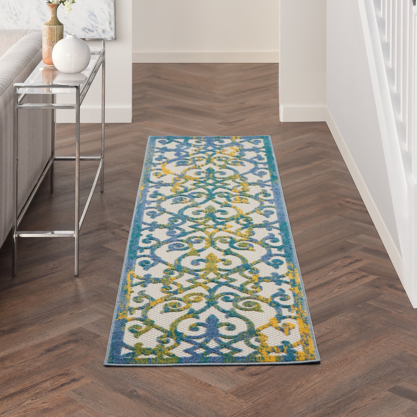 Nourison Home Aloha ALH21 Ivory Blue  Contemporary Machinemade Rug