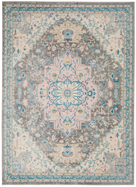 Nourison Home Tranquil TRA07 Light Grey Multicolor  Traditional Machinemade Rug