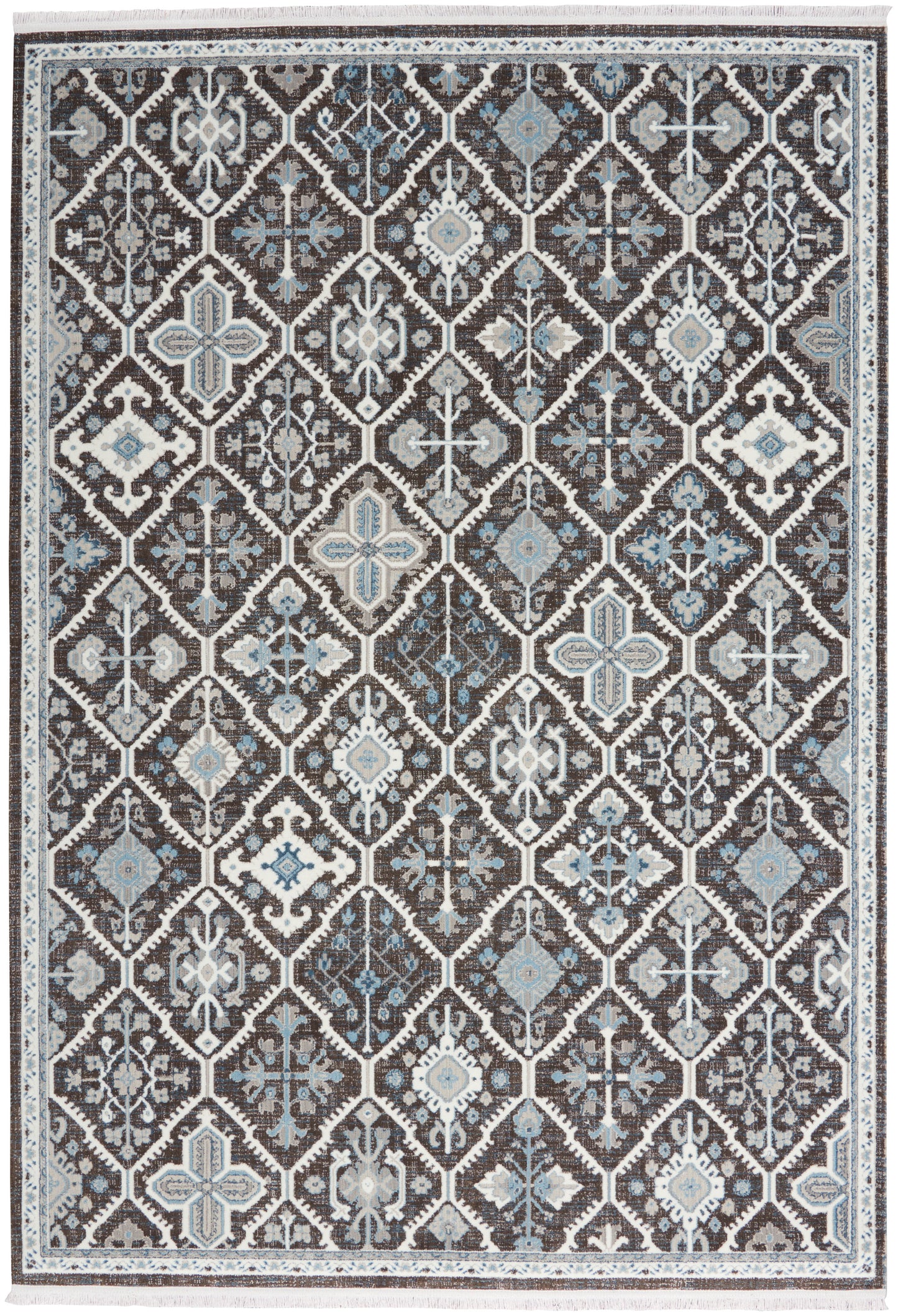 Nourison Home Lennox LEN02 Charcoal Ivory Blue  Transitional Machinemade Rug