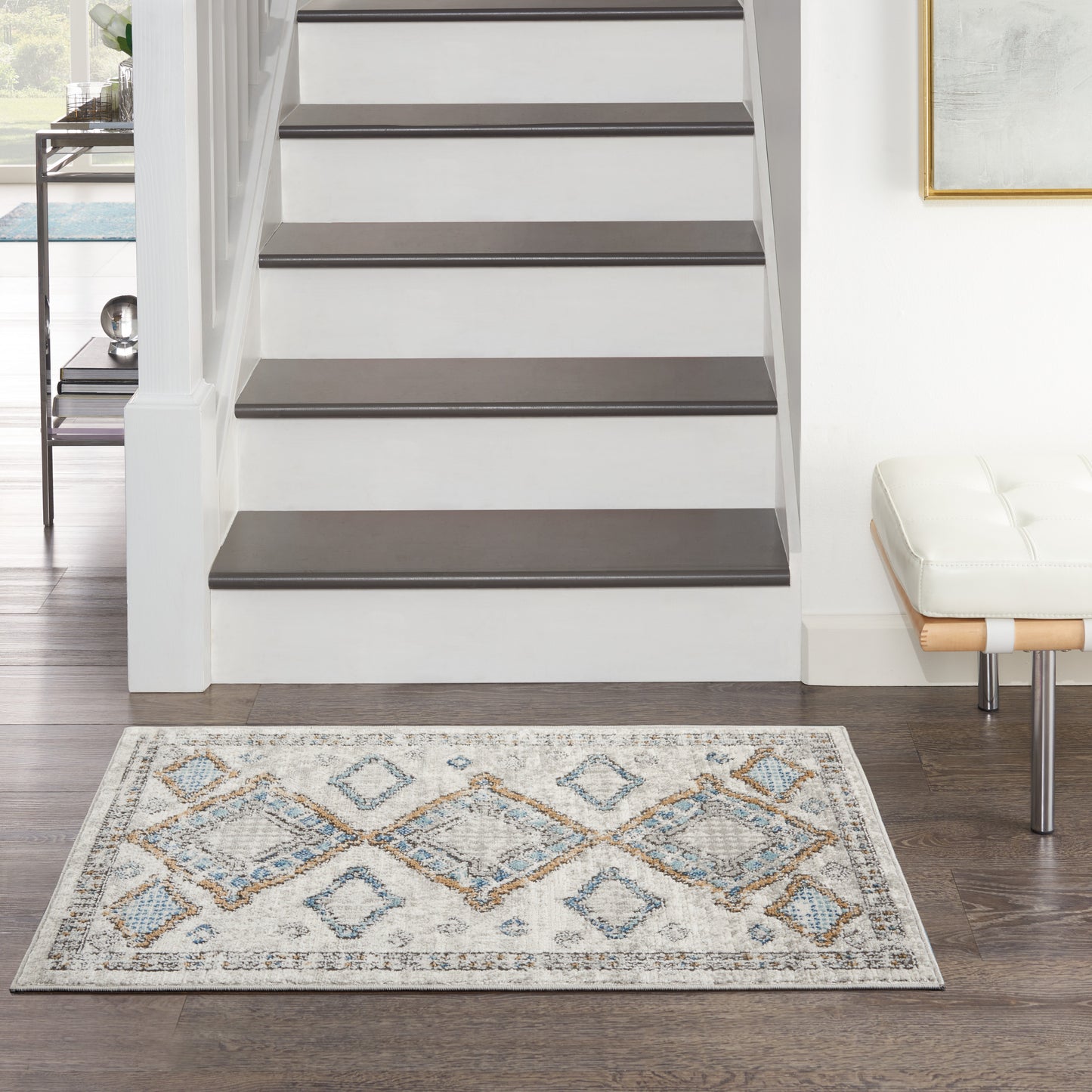 Nourison Home Quarry QUA14 Ivory Grey Blue  Contemporary Machinemade Rug