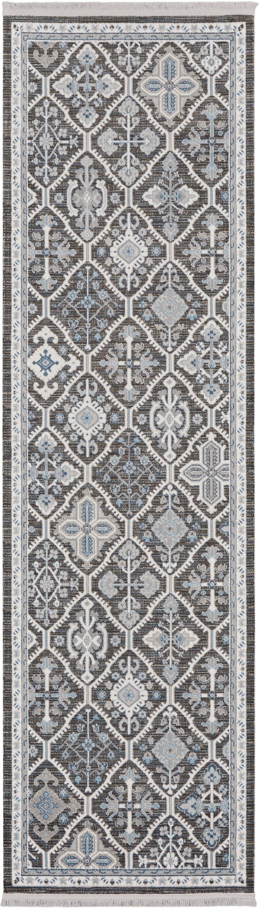 Nourison Home Lennox LEN02 Charcoal Ivory Blue Transitional Machinemade Rug