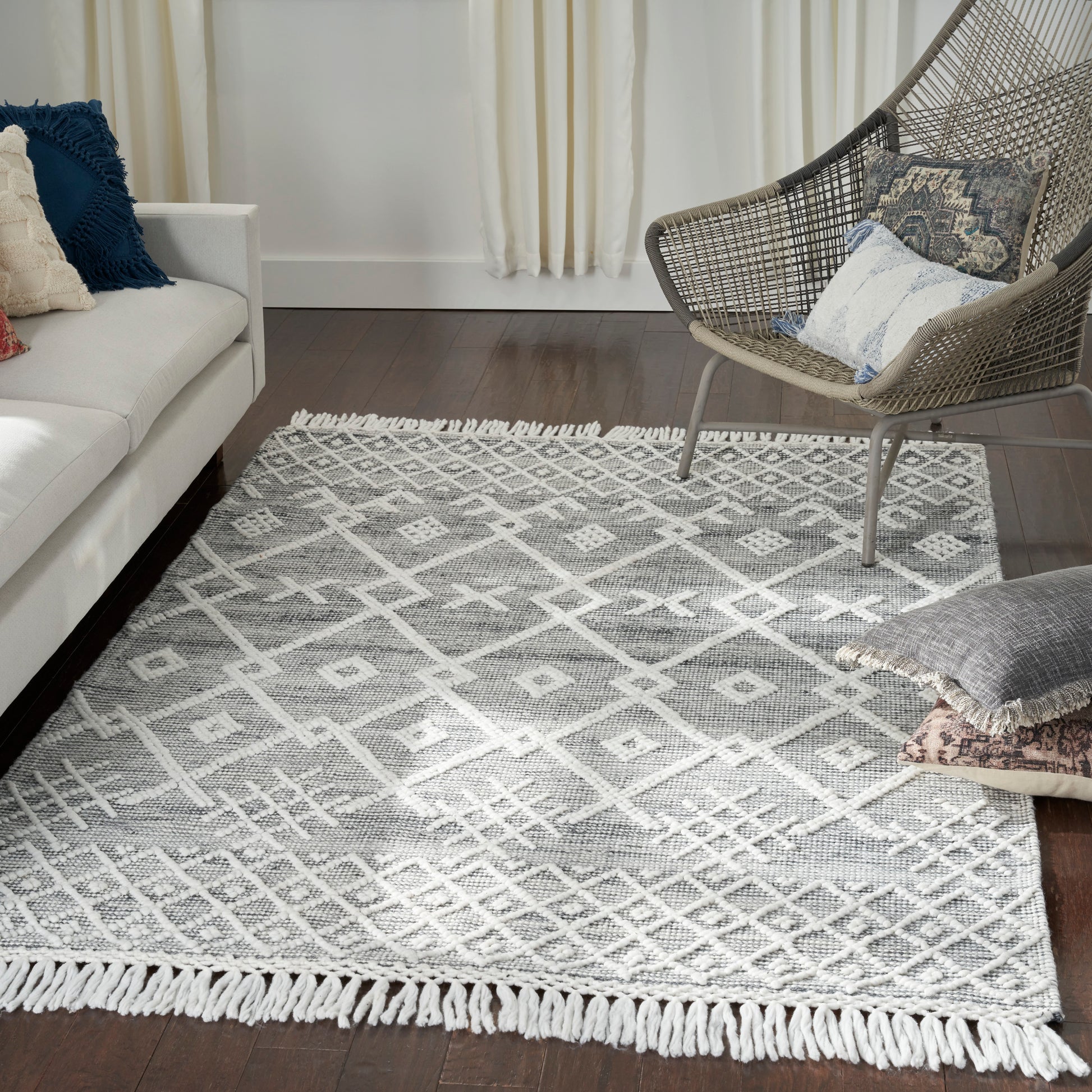 Nicole Curtis Series 3 SR302 Grey Ivory Contemporary Woven Rug