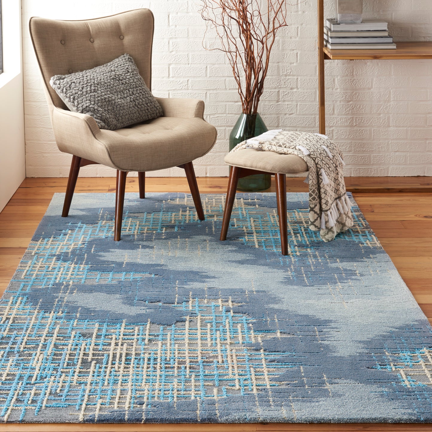 Nourison Home Symmetry SMM08 Blue Beige  Contemporary Tufted Rug